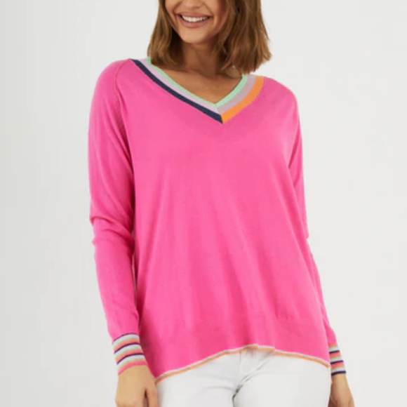 Cotton & Silk Stripe V-Neck Sweater by Zaket & Plover - Picture 4 of 8